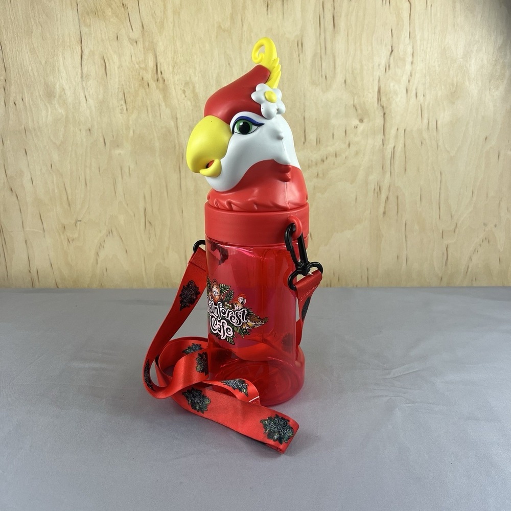 Rainforest Cafe Rio Sipper Red Travel Bottle w/ Straw & Lanyard